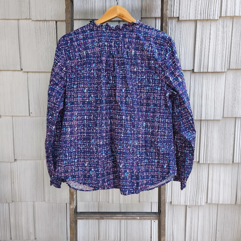 Talbots Geometric Rhinestone Button Ruffle Popover sz XL Purple Chic Office - Picture 8 of 11